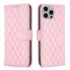 For iPhone 15 Pro Max Diamond Lattice Wallet Flip Leather Phone Case(Pink) - 1