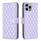 For iPhone 15 Pro Max Diamond Lattice Wallet Flip Leather Phone Case(Purple) - 1