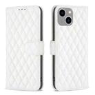 For iPhone 15 Plus Diamond Lattice Wallet Flip Leather Phone Case(White) - 1
