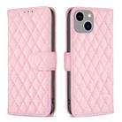 For iPhone 15 Plus Diamond Lattice Wallet Flip Leather Phone Case(Pink) - 1