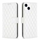 For iPhone 15 Diamond Lattice Wallet Flip Leather Phone Case(White) - 1