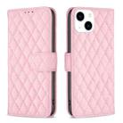 For iPhone 15 Diamond Lattice Wallet Flip Leather Phone Case(Pink) - 1