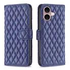 For iPhone 16 Diamond Lattice Wallet Flip Leather Phone Case(Blue) - 1