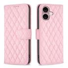 For iPhone 16 Diamond Lattice Wallet Flip Leather Phone Case(Pink) - 1