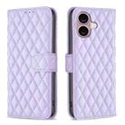 For iPhone 16 Diamond Lattice Wallet Flip Leather Phone Case(Purple) - 1