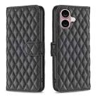 For iPhone 16 Diamond Lattice Wallet Flip Leather Phone Case(Black) - 1