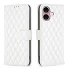 For iPhone 16 Plus Diamond Lattice Wallet Flip Leather Phone Case(White) - 1