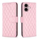 For iPhone 16 Plus Diamond Lattice Wallet Flip Leather Phone Case(Pink) - 1