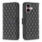 For iPhone 16 Plus Diamond Lattice Wallet Flip Leather Phone Case(Black) - 1