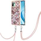 For Xiaomi Mi 11 Lite Electroplating IMD TPU Phone Case with Lanyard(Pink Scales) - 1