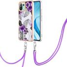 For Xiaomi Mi 11 Lite Electroplating IMD TPU Phone Case with Lanyard(Purple Flower) - 1