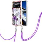 For Xiaomi Poco X4 Pro 5G Electroplating IMD TPU Phone Case with Lanyard(Purple Flower) - 1