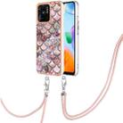 For Xiaomi Redmi 10C Electroplating IMD TPU Phone Case with Lanyard(Pink Scales) - 1