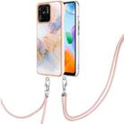 For Xiaomi Redmi 10C Electroplating IMD TPU Phone Case with Lanyard(White Marble) - 1