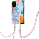 For Xiaomi Redmi 10C Electroplating IMD TPU Phone Case with Lanyard(Blue Marble) - 1