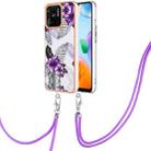 For Xiaomi Redmi 10C Electroplating IMD TPU Phone Case with Lanyard(Purple Flower) - 1