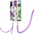 For Xiaomi Redmi 12C/11A 4G Global Electroplating IMD TPU Phone Case with Lanyard(Purple Flower) - 1