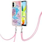 For Xiaomi Redmi A1 Electroplating IMD TPU Phone Case with Lanyard(Blue Marble) - 1