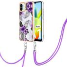 For Xiaomi Redmi A1 Electroplating IMD TPU Phone Case with Lanyard(Purple Flower) - 1
