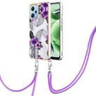 For Xiaomi Redmi Note 12 5G Global Electroplating IMD TPU Phone Case with Lanyard(Purple Flower) - 1