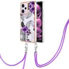 For Xiaomi Redmi Note 12 Pro 5G Global Electroplating IMD TPU Phone Case with Lanyard(Purple Flower) - 1