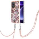 For Xiaomi Poco F5 5G / Redmi Note 12 Turbo Electroplating IMD TPU Phone Case with Lanyard(Pink Scales) - 1