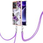 For Xiaomi Poco F5 5G / Redmi Note 12 Turbo Electroplating IMD TPU Phone Case with Lanyard(Purple Flower) - 1