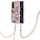 For Xiaomi Poco F5 Pro 5G / Redmi K60 Electroplating IMD TPU Phone Case with Lanyard(Pink Scales) - 1