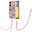 For Xiaomi Redmi 13C 4G Electroplating IMD TPU Phone Case with Lanyard(Pink Scales) - 1