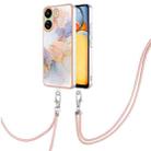 For Xiaomi Redmi 13C 4G Electroplating IMD TPU Phone Case with Lanyard(White Marble) - 1