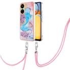 For Xiaomi Redmi 13C 4G Electroplating IMD TPU Phone Case with Lanyard(Blue Marble) - 1