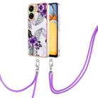 For Xiaomi Redmi 13C 4G Electroplating IMD TPU Phone Case with Lanyard(Purple Flower) - 1