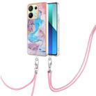 For Xiaomi Redmi Note 13 4G Global Electroplating IMD TPU Phone Case with Lanyard(Blue Marble) - 1