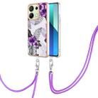 For Xiaomi Redmi Note 13 4G Global Electroplating IMD TPU Phone Case with Lanyard(Purple Flower) - 1