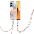 For Xiaomi Redmi Note 13 5G Global Electroplating IMD TPU Phone Case with Lanyard(White Marble) - 1