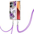 For Xiaomi Redmi Note 13 Pro 4G Global  Electroplating IMD TPU Phone Case with Lanyard(Purple Flower) - 1