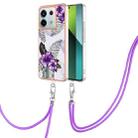For Xiaomi Redmi Note 13 Pro 5G Global Electroplating IMD TPU Phone Case with Lanyard(Purple Flower) - 1