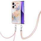 For Xiaomi Redmi Note 13 Pro+ 5G Electroplating IMD TPU Phone Case with Lanyard(White Marble) - 1