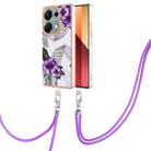 For Xiaomi Poco M6 Pro 4G Electroplating IMD TPU Phone Case with Lanyard(Purple Flower) - 1