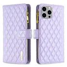 For iPhone 15 Pro Max Diamond Lattice Zipper Wallet Leather Flip Phone Case(Purple) - 1