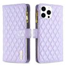 For iPhone 15 Pro Diamond Lattice Zipper Wallet Leather Flip Phone Case(Purple) - 1