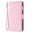 For iPhone 16 Pro Max Diamond Lattice Zipper Wallet Leather Flip Phone Case(Pink) - 3