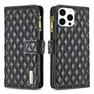 For iPhone 16 Pro Max Diamond Lattice Zipper Wallet Leather Flip Phone Case(Black) - 1