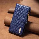 For iPhone 16 Diamond Lattice Zipper Wallet Leather Flip Phone Case(Blue) - 2