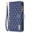 For iPhone 16 Diamond Lattice Zipper Wallet Leather Flip Phone Case(Blue) - 3