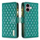 For iPhone 16 Diamond Lattice Zipper Wallet Leather Flip Phone Case(Green) - 1