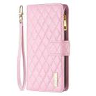 For iPhone 16 Diamond Lattice Zipper Wallet Leather Flip Phone Case(Pink) - 3