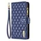 For iPhone 16 Plus Diamond Lattice Zipper Wallet Leather Flip Phone Case(Blue) - 3