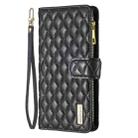 For iPhone 16 Plus Diamond Lattice Zipper Wallet Leather Flip Phone Case(Black) - 3