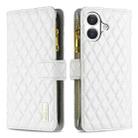 For iPhone 17 Diamond Lattice Zipper Wallet Leather Flip Phone Case(White) - 1